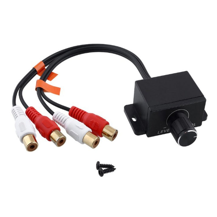 Audio level control module with black knob and multi-RCA cable harness