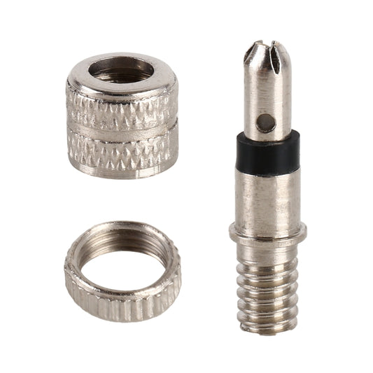 Bicycle German valve core set: metal cores with threaded ends and black rubber seal