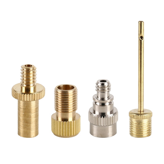 4-in-1 inflator adapter with brass and silver threaded pieces and needle port