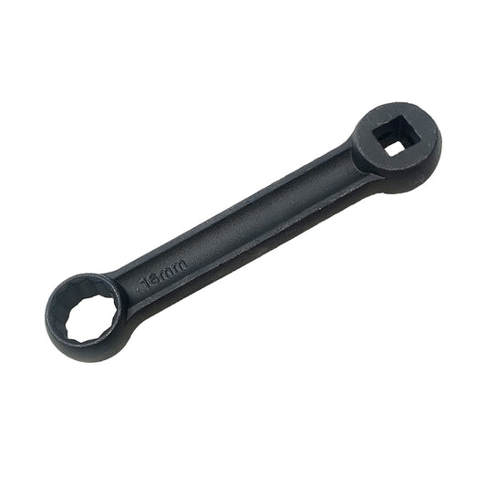 Black 16mm ring wrench for engine fixing screws, single-piece tool