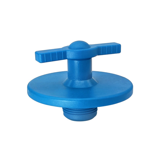 Blue oil filter plug cap removal tool with round base and side handle