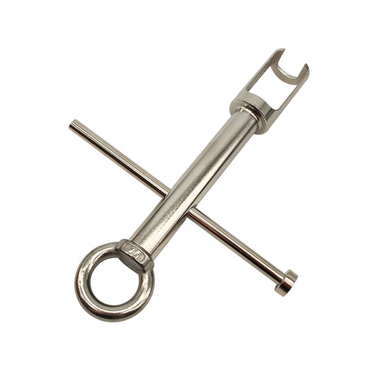 Metal gasoline nozzle remover tool with circular ring and fork end