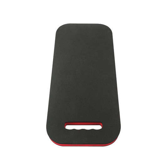 Car repair knee mat pad in black with red underside edge and knee slot