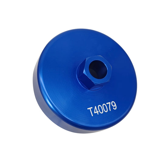 Blue timing tool cup with T40079 marking and hex socket center hole