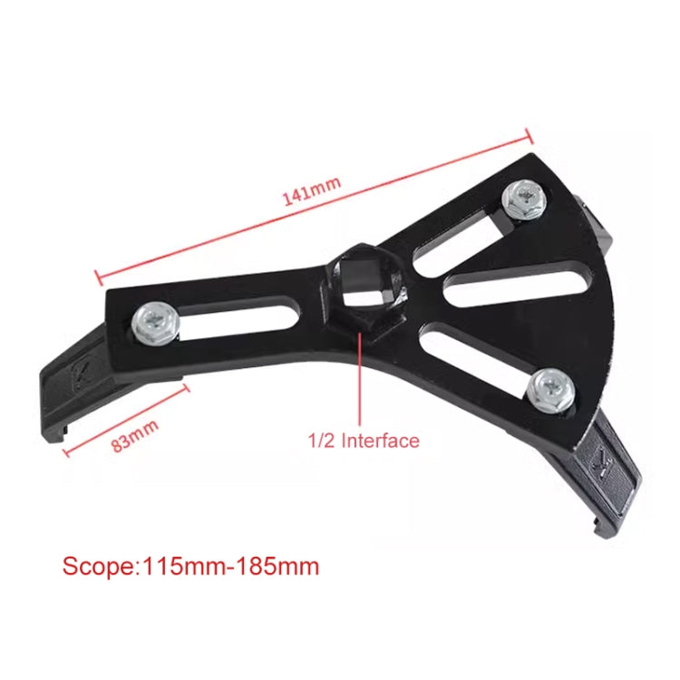 Black fuel pump removal tool showing adjustable interface and mounted fasteners