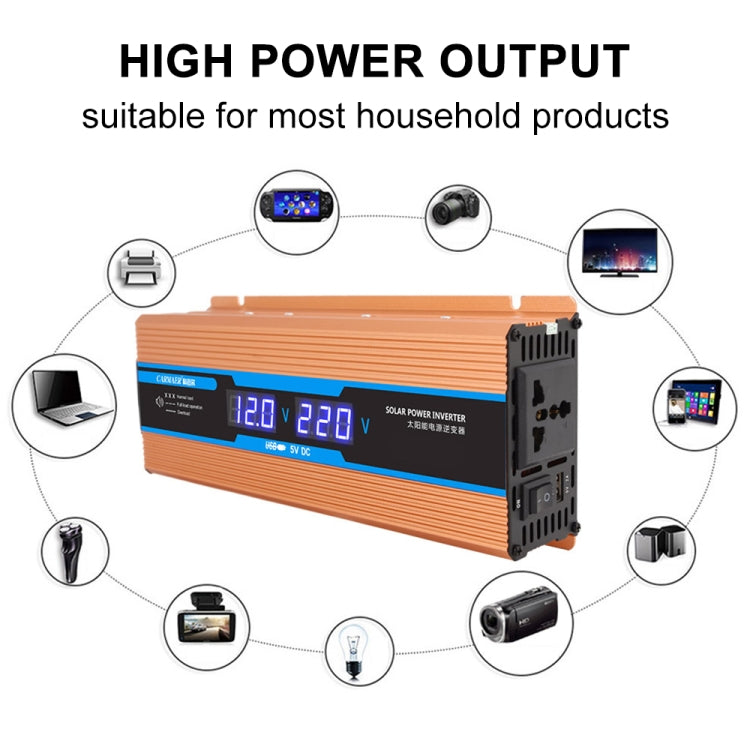 Orange car inverter with LCD display and multiple connection options