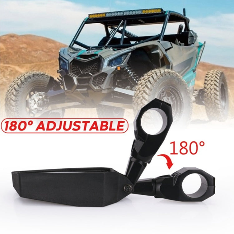 Adjustable UTV rearview mirror with black arm and round wide-angle reflective lens