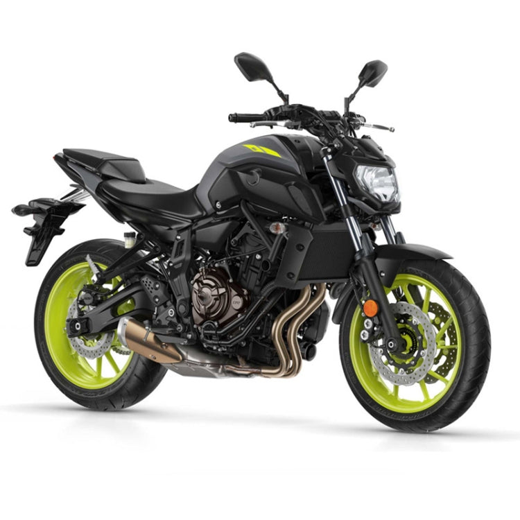 Motorcycle with two black rearview mirrors installed, teardrop mirror housings