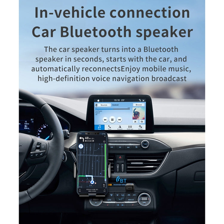 Bluetooth receiver/transmitter used in a car with dashboard and connected phone