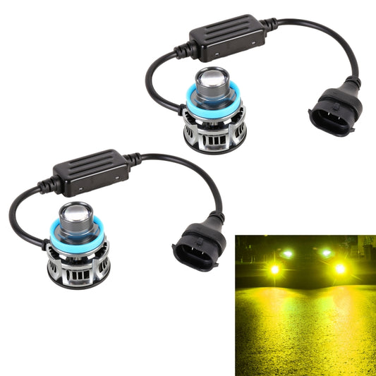 Pair of H11 LED headlight bulbs with blue and lime light glow