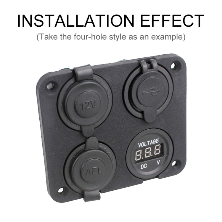 Black car charging panel with DC voltmeter display and enclosed charging ports