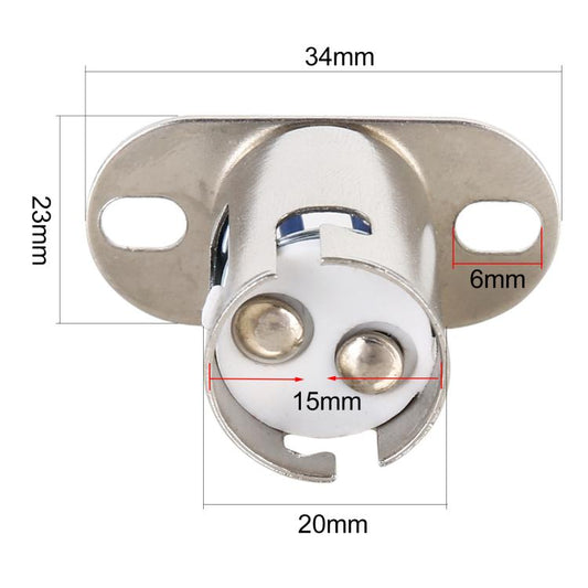 1156 bulb holder socket, metal housing with mounting holes, size diagram