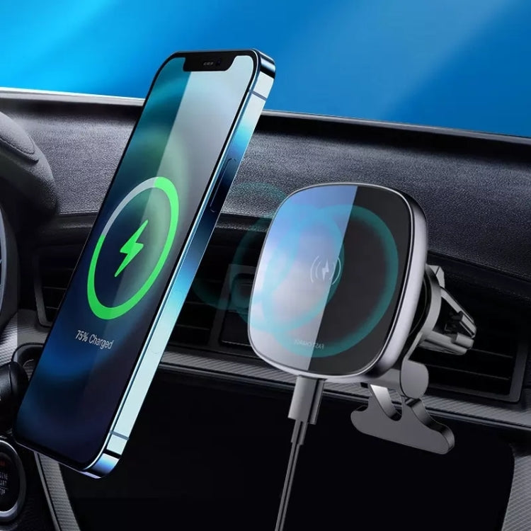 Car vent magnetic wireless phone charger with charging indicator, dark gray