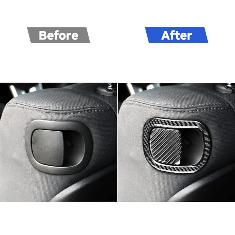 Car seat control area with carbon fiber-look seat back sticker and black trim