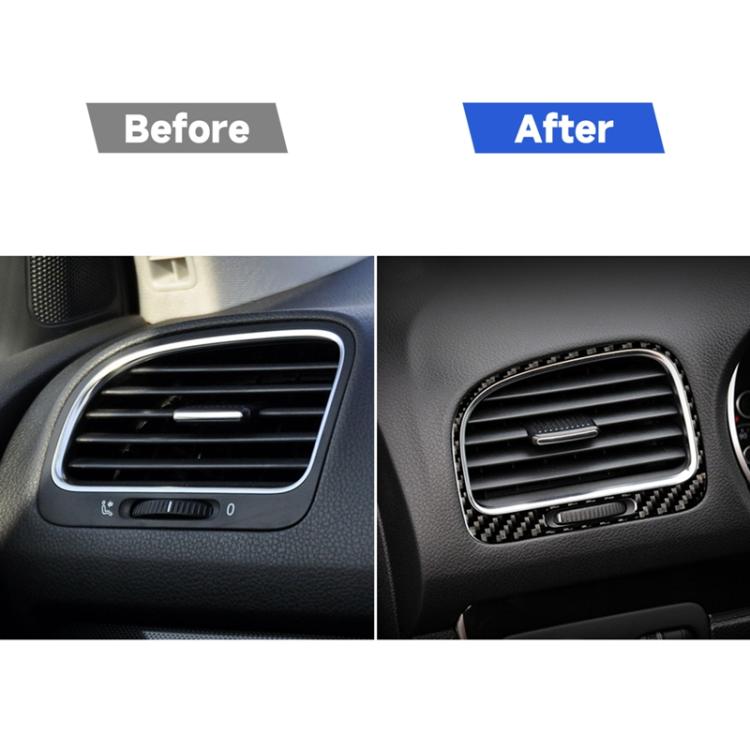 Dashboard air vent with carbon-fiber style trim installed, shown vs untrimmed vent