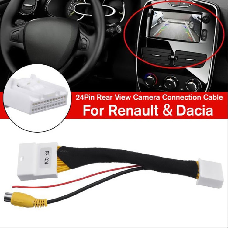 Reverse camera adapter cable with 24-pin connector and yellow RCA plug
