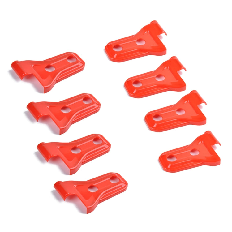 Set of red ABS side door hinge protector covers with oval mounting holes