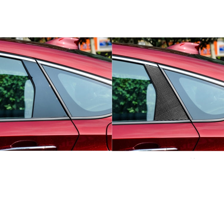 Car exterior with carbon fiber B-pillar trim sticker on side window pillar