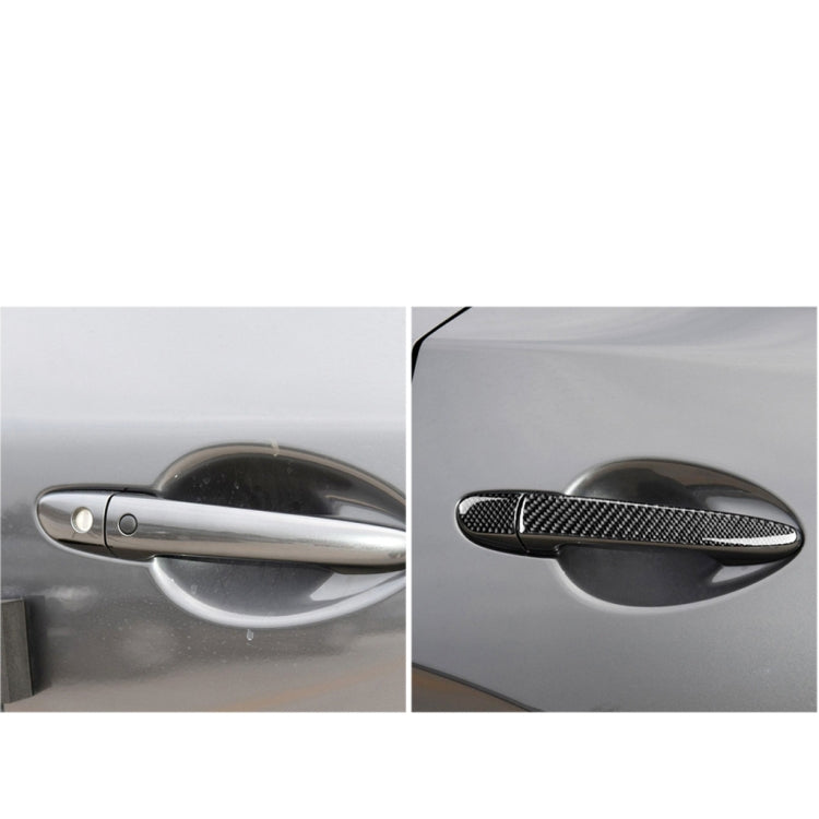 Carbon fiber outside door handle cover close-up, right side, on chrome handle