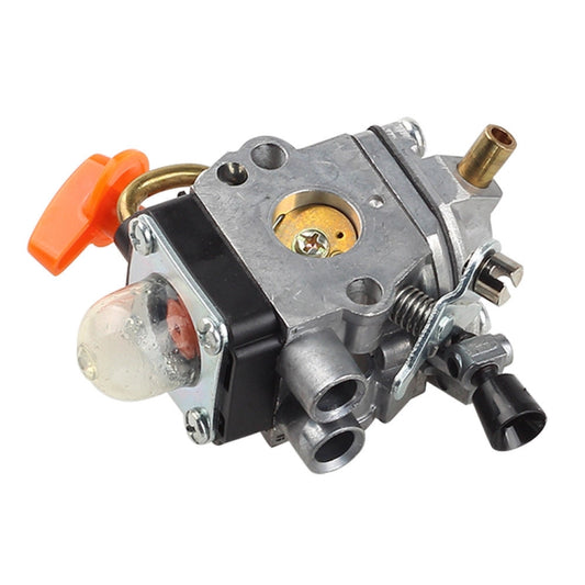 Metal carburetor assembly with orange primer lever and clear fuel bowl