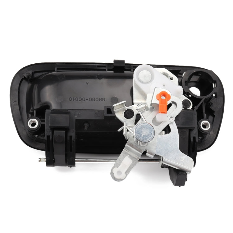 Tailgate handle assembly with latch parts, white actuator, and orange clip