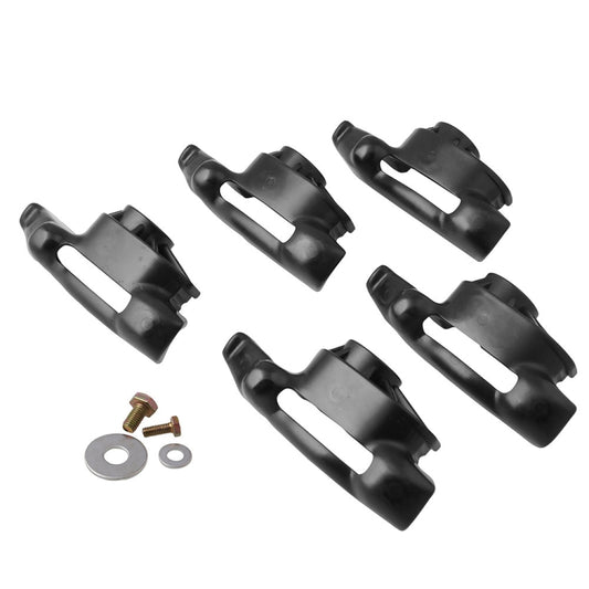 Set of five black nylon tire changer demount heads with screws and washers