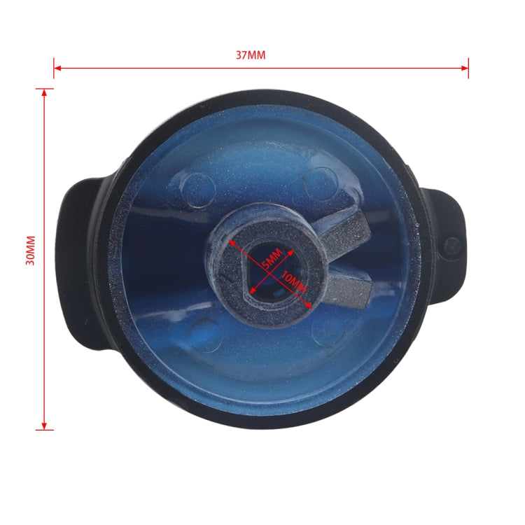 Air vent control knob with blue insert, with size measurement markings