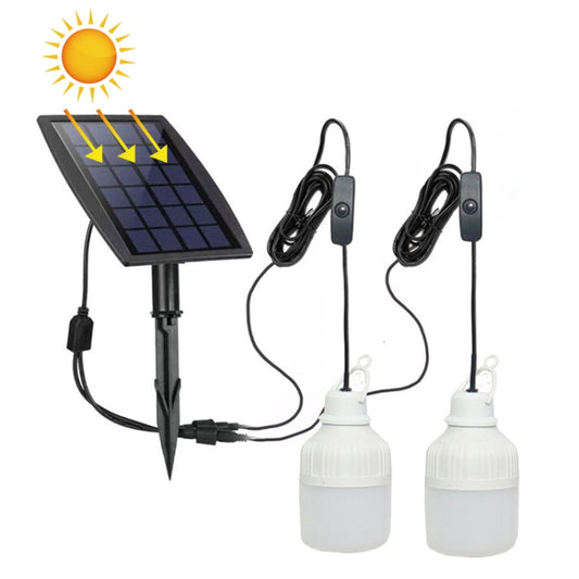 Solar lantern bulb kit with solar panel stake and two white bulb housings