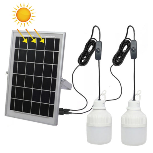 Solar lantern kit with wall-mounted solar panel and two white bulb housings