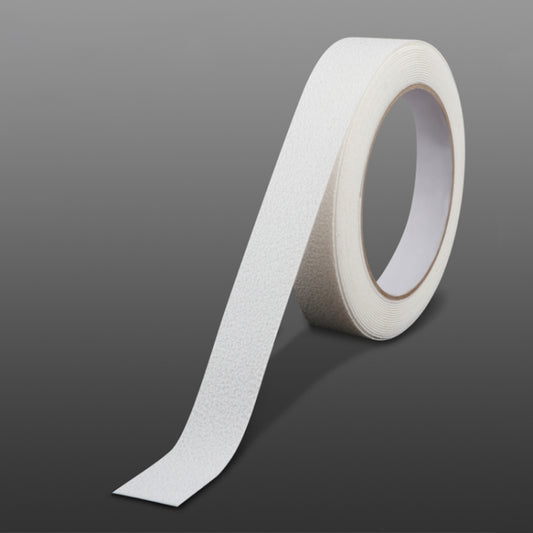 White anti-slip floor tape roll with textured surface, narrow strip