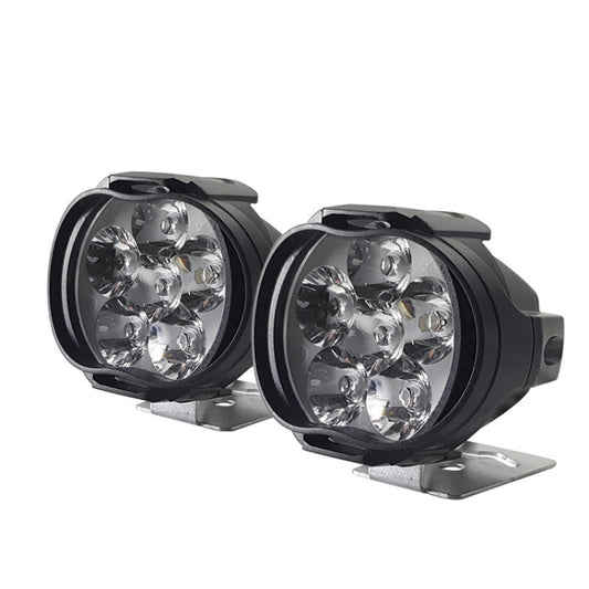 Pair of black motorcycle LED spotlights with four clear lens bulbs each