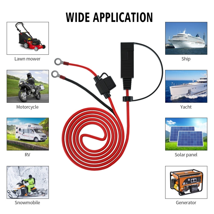 Coiled battery terminal cable with SAE plug and ring terminals, red insulated wiring
