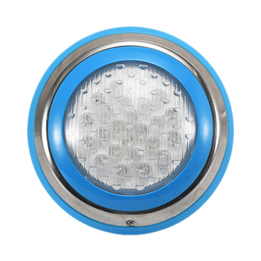 LED stainless steel pool wall light faceplate with clear lens and blue trim ring