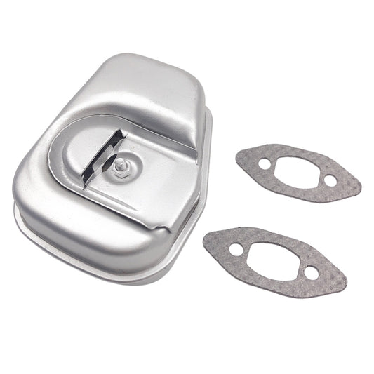Chainsaw exhaust muffler cover and two gray gasket seals set