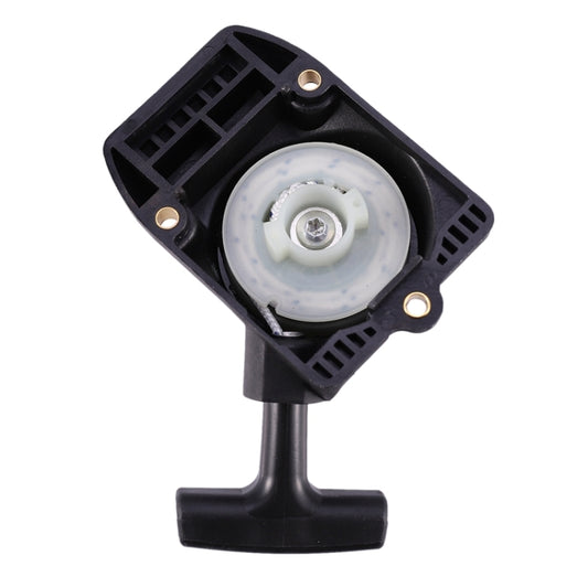 Pull start plate assembly with recoil pulley, black plastic housing and mounting screws