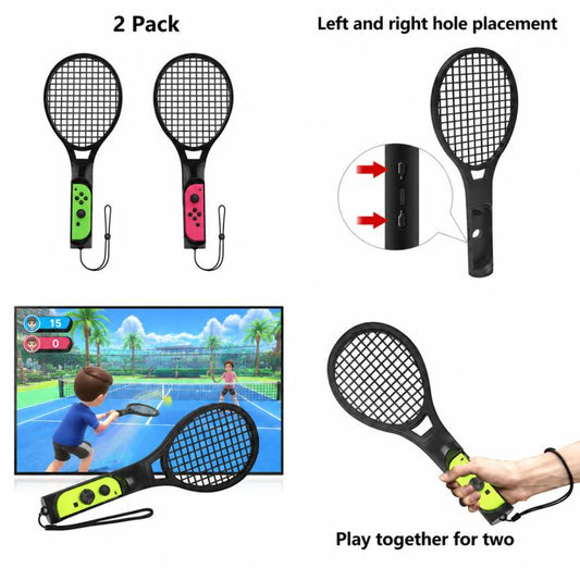 Pair of tennis racket-style motion controller paddles with grip straps and sensor handles