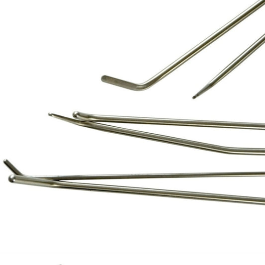 Metal paintless dent repair hook rods with curved ends