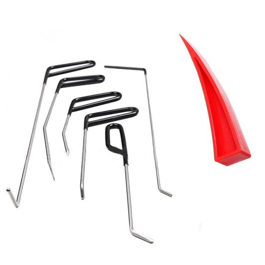 Car dent repair hook rod set with red plastic wedge