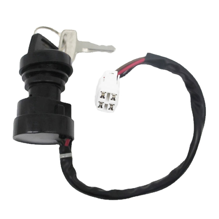 Ignition key switch with keys, white multi-pin connector and black wire harness