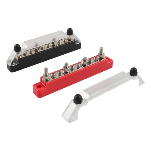 10-way power distribution block with terminal studs, clear cover, black base (pair)