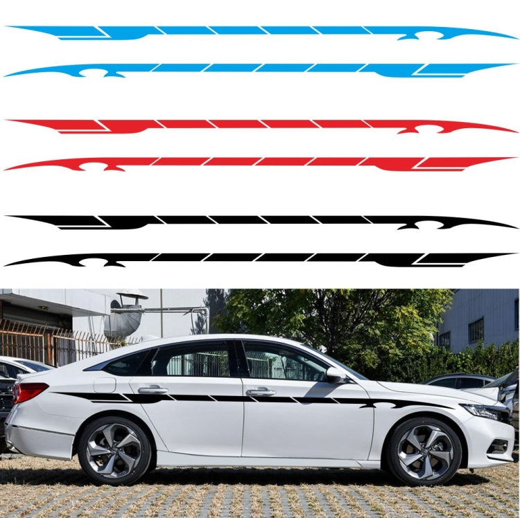 2-piece car waistline sticker set, blue D-178 pattern on white car