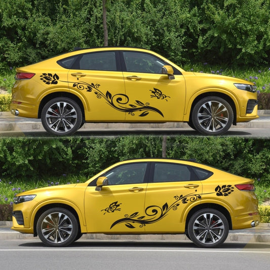 Car door decorative stickers (2 pcs) with yellow butterfly and floral swirl pattern