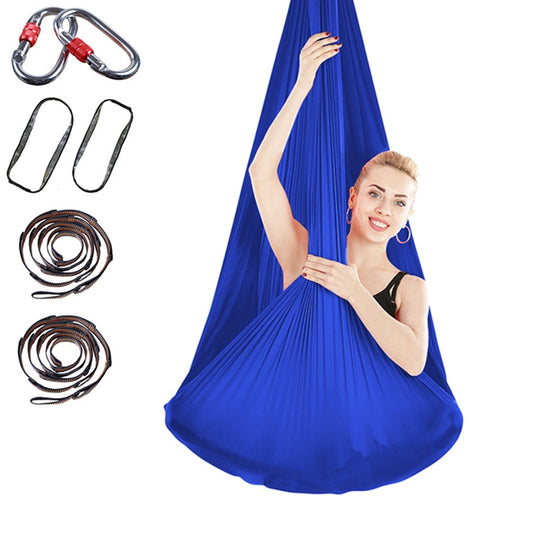 Royal blue aerial yoga hammock set with carabiners and extension straps