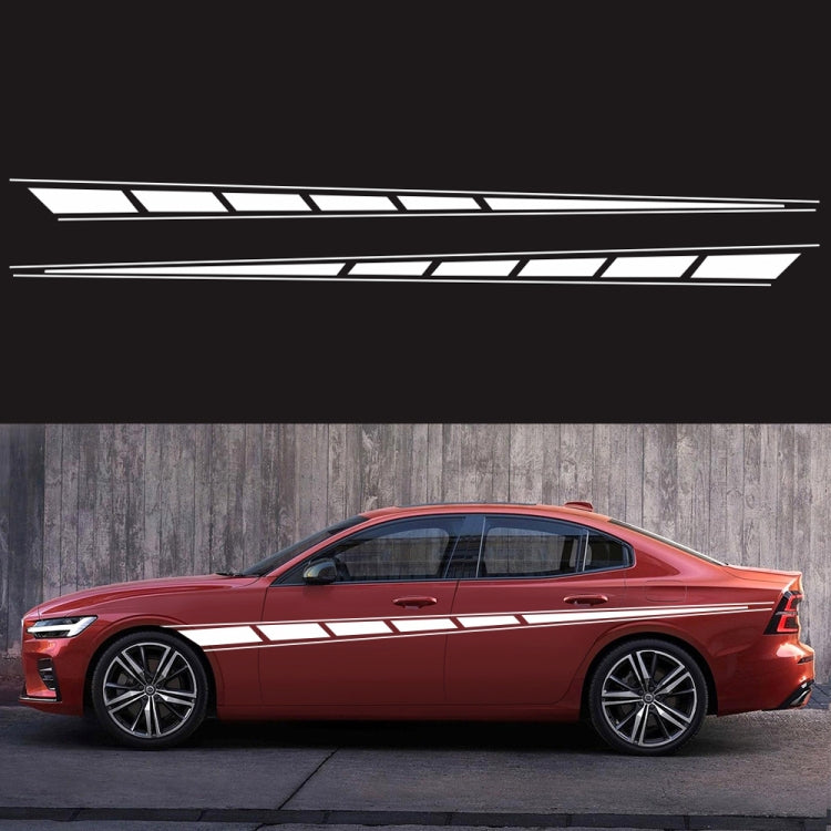 Car side stripe decorative sticker set with white checkered flag pattern on red sedan
