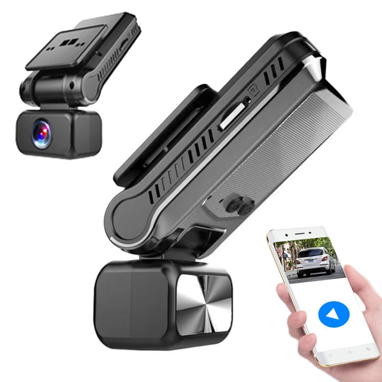 Black car dash cam with single front camera, WiFi app control on smartphone