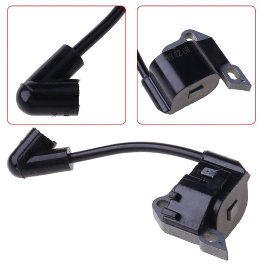Ignition coil close-up with black rubber boots and mounted housing