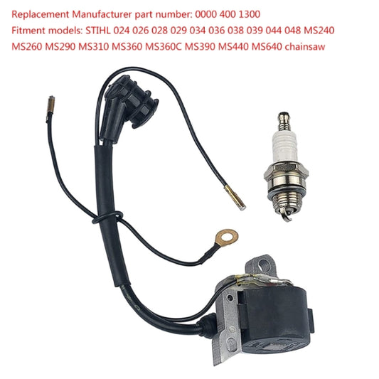 Ignition coil assembly with spark plug and black ignition module on wiring leads