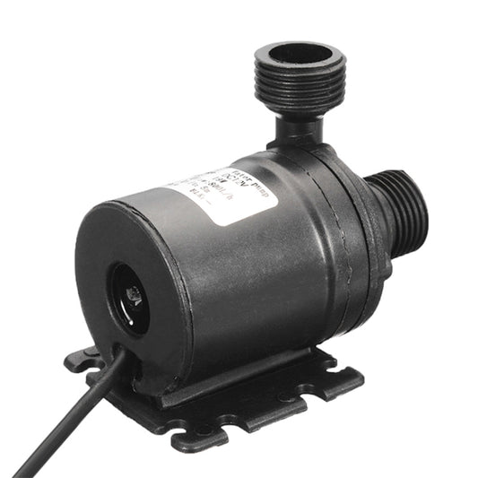 Black submersible pump with top threaded outlet, side inlet, and rubber mounting feet