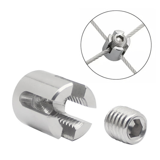 Stainless steel wire rope cross fixed clip with threaded bolt and nut, for crossing cables