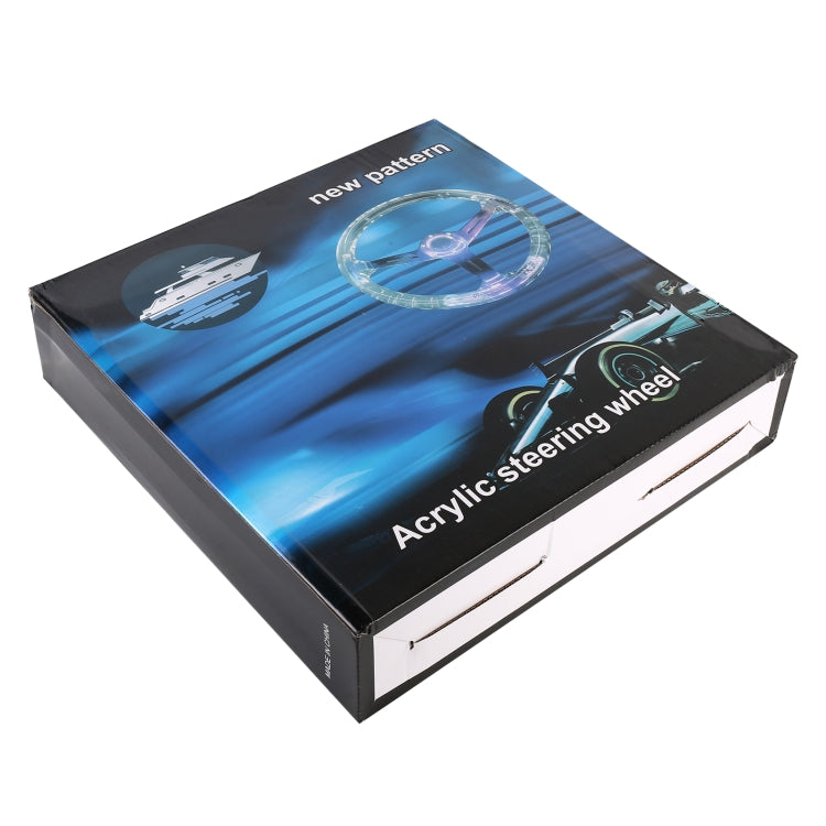 Acrylic steering wheel gift box with blue road graphic and steering wheel print.